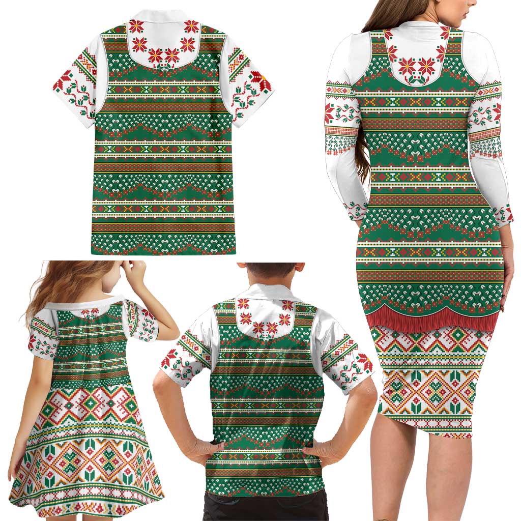 Lithuanian National Costume Family Matching Long Sleeve Bodycon Dress and Hawaiian Shirt Traditional Folk Pattern - Wonder Print Shop
