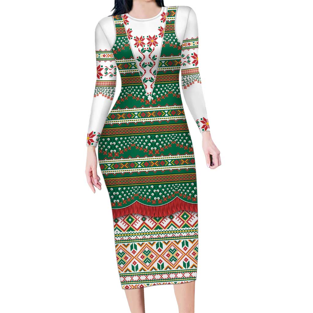 Lithuanian National Costume Family Matching Long Sleeve Bodycon Dress and Hawaiian Shirt Traditional Folk Pattern - Wonder Print Shop