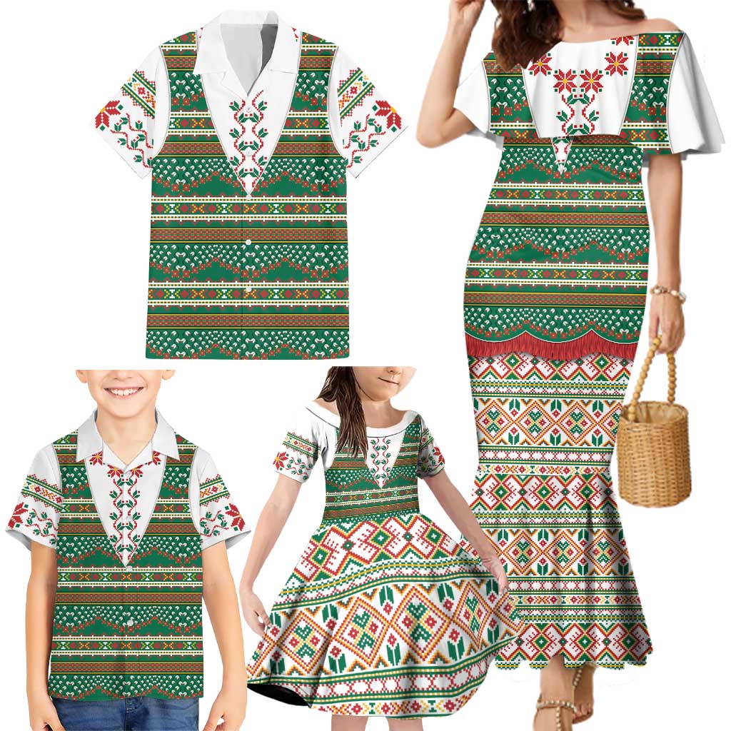 Lithuanian National Costume Family Matching Mermaid Dress and Hawaiian Shirt Traditional Folk Pattern - Wonder Print Shop