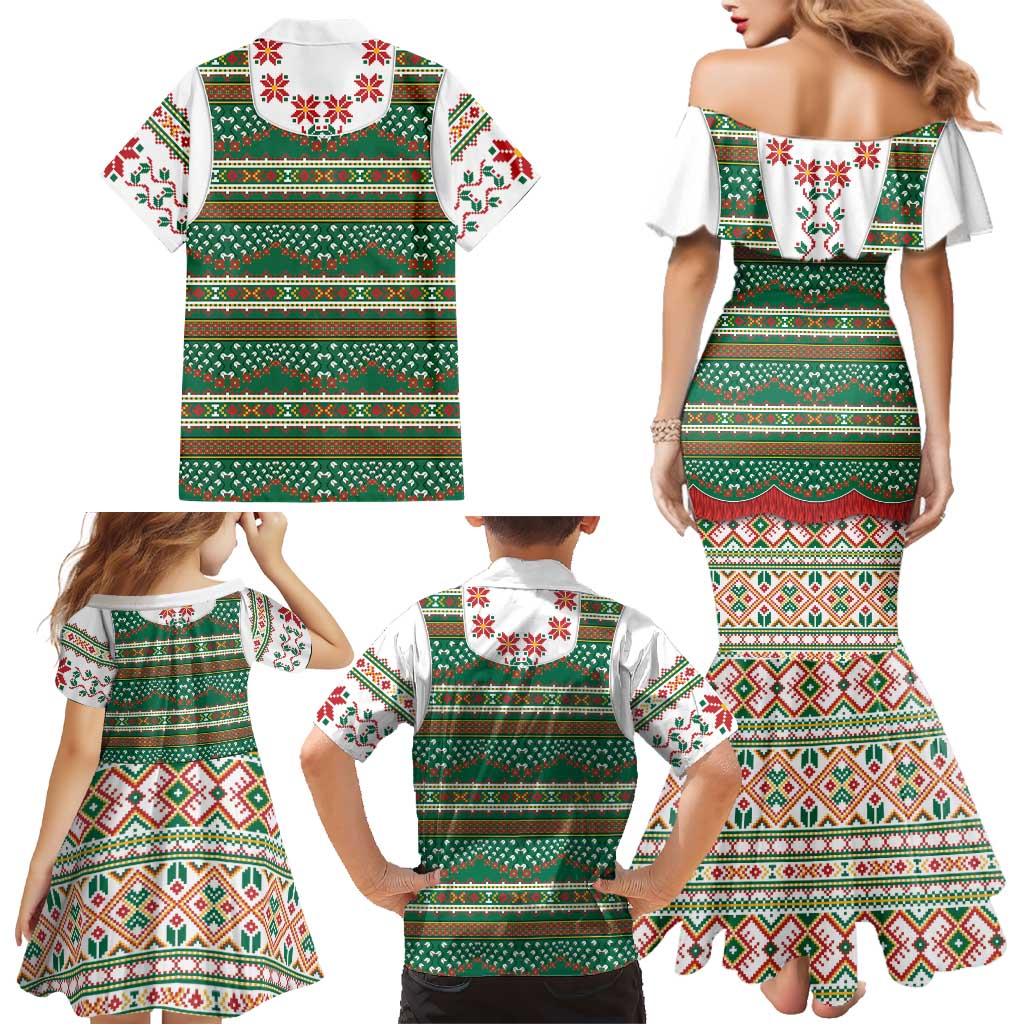 Lithuanian National Costume Family Matching Mermaid Dress and Hawaiian Shirt Traditional Folk Pattern - Wonder Print Shop