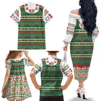 Lithuanian National Costume Family Matching Off The Shoulder Long Sleeve Dress and Hawaiian Shirt Traditional Folk Pattern - Wonder Print Shop