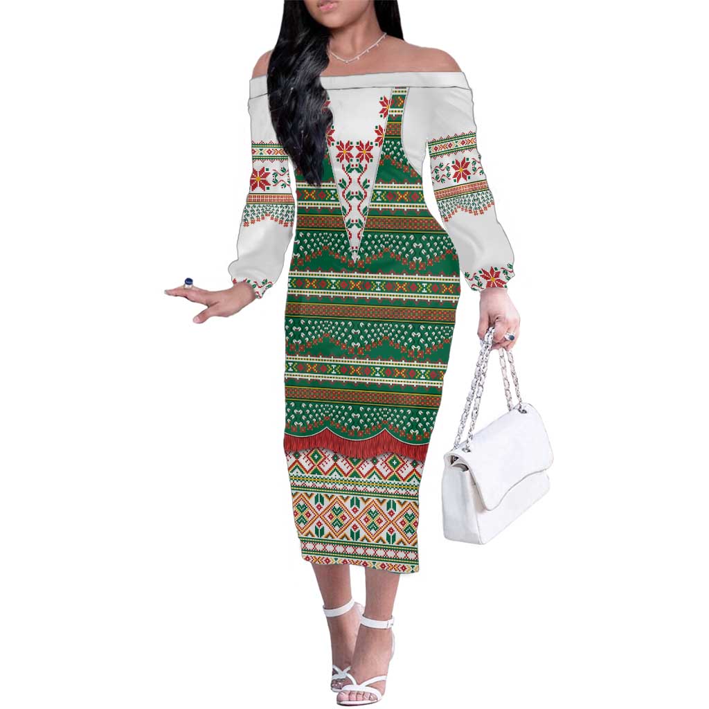 Lithuanian National Costume Family Matching Off The Shoulder Long Sleeve Dress and Hawaiian Shirt Traditional Folk Pattern - Wonder Print Shop