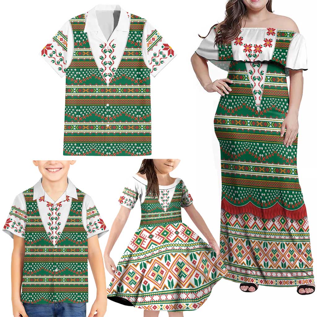 Lithuanian National Costume Family Matching Off Shoulder Maxi Dress and Hawaiian Shirt Traditional Folk Pattern - Wonder Print Shop