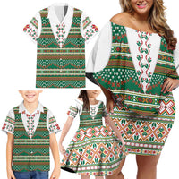 Lithuanian National Costume Family Matching Off Shoulder Short Dress and Hawaiian Shirt Traditional Folk Pattern - Wonder Print Shop