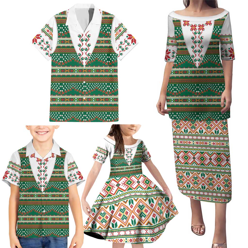Lithuanian National Costume Family Matching Puletasi and Hawaiian Shirt Traditional Folk Pattern - Wonder Print Shop