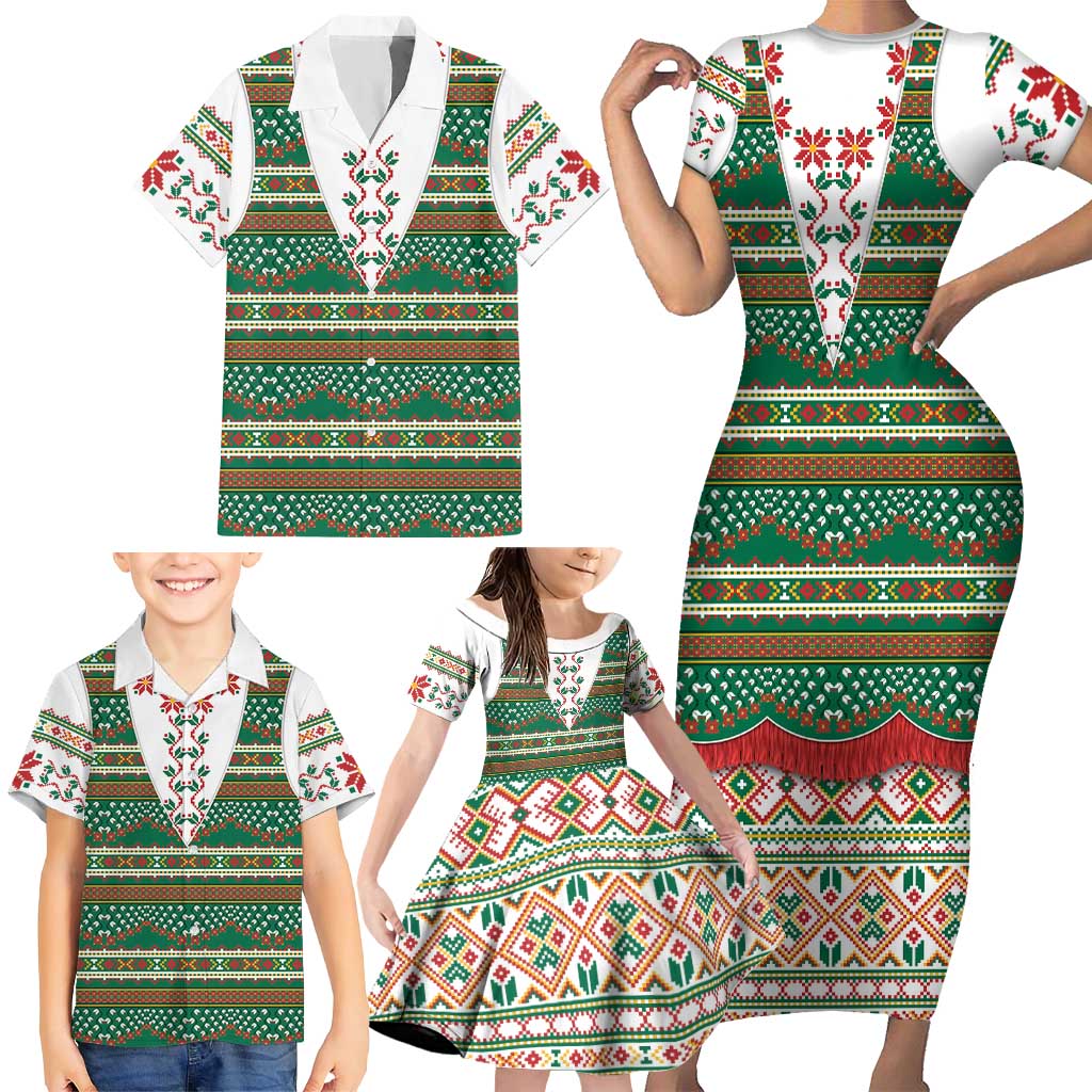 Lithuanian National Costume Family Matching Short Sleeve Bodycon Dress and Hawaiian Shirt Traditional Folk Pattern - Wonder Print Shop