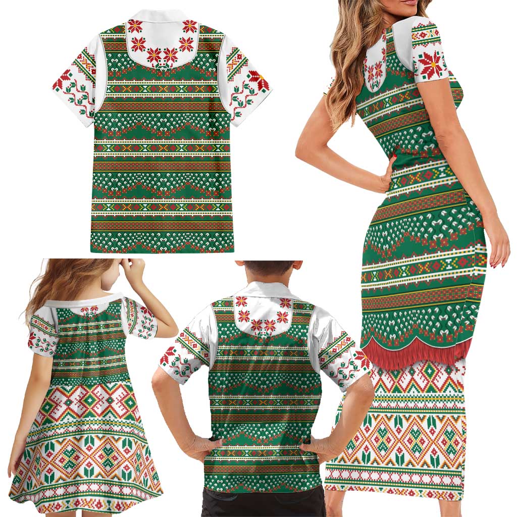 Lithuanian National Costume Family Matching Short Sleeve Bodycon Dress and Hawaiian Shirt Traditional Folk Pattern - Wonder Print Shop