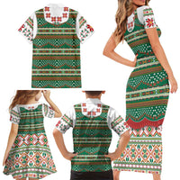 Lithuanian National Costume Family Matching Short Sleeve Bodycon Dress and Hawaiian Shirt Traditional Folk Pattern - Wonder Print Shop
