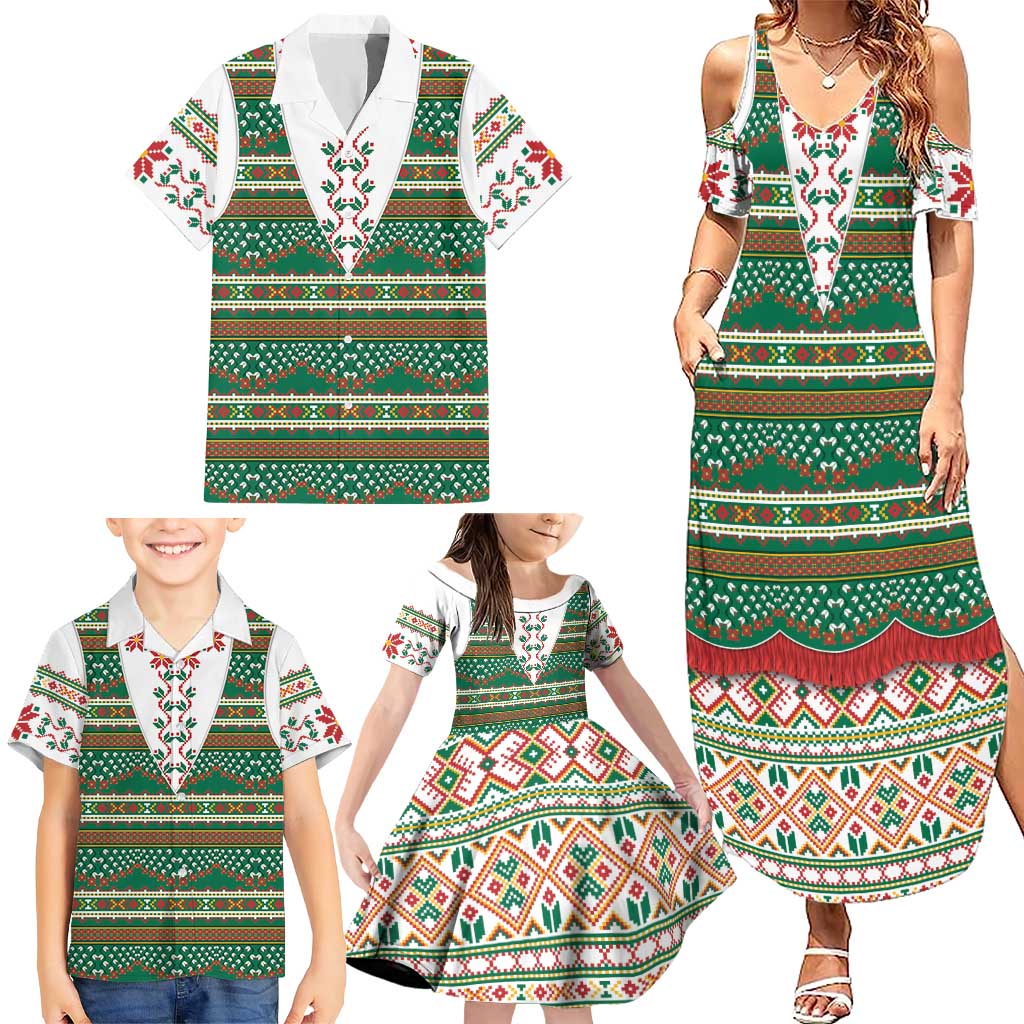 Lithuanian National Costume Family Matching Summer Maxi Dress and Hawaiian Shirt Traditional Folk Pattern - Wonder Print Shop