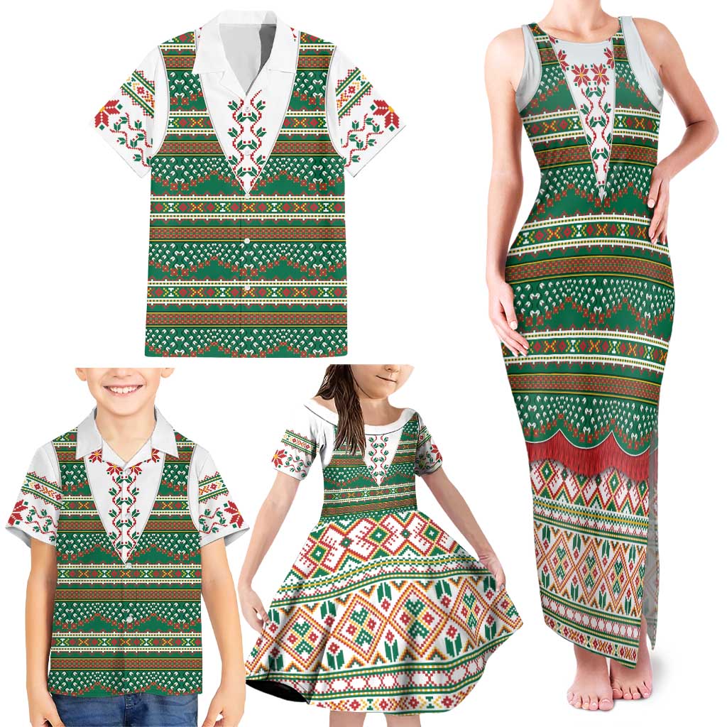 Lithuanian National Costume Family Matching Tank Maxi Dress and Hawaiian Shirt Traditional Folk Pattern - Wonder Print Shop
