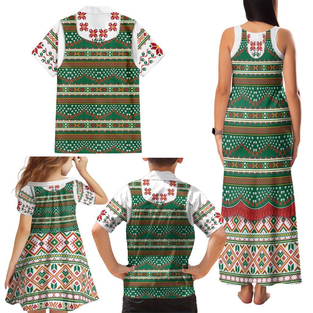 Lithuanian National Costume Family Matching Tank Maxi Dress and Hawaiian Shirt Traditional Folk Pattern - Wonder Print Shop