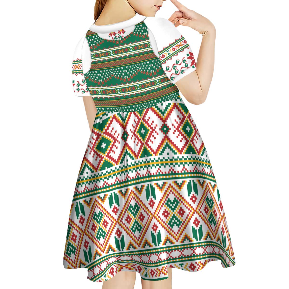 Lithuanian National Costume Kid Short Sleeve Dress Traditional Folk Pattern - Wonder Print Shop