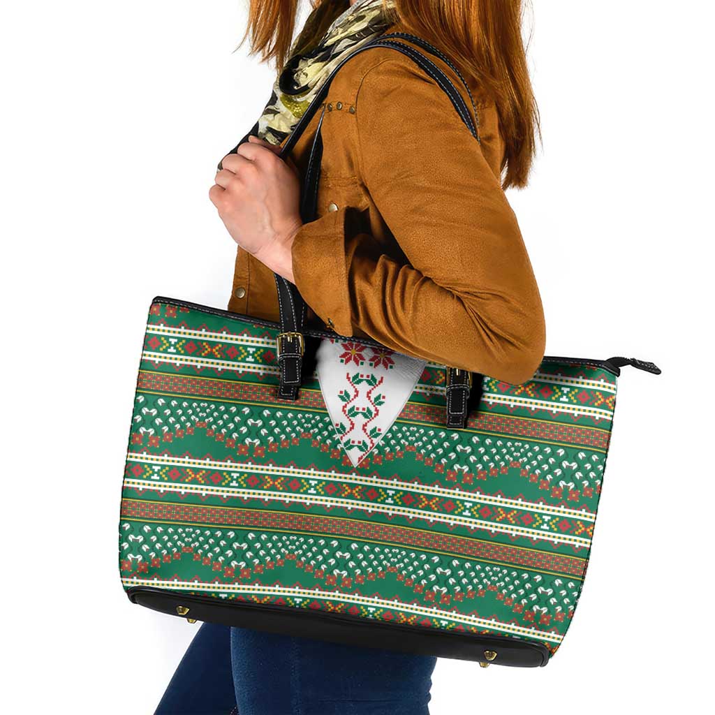 Lithuanian National Costume Leather Tote Bag Traditional Folk Pattern - Wonder Print Shop