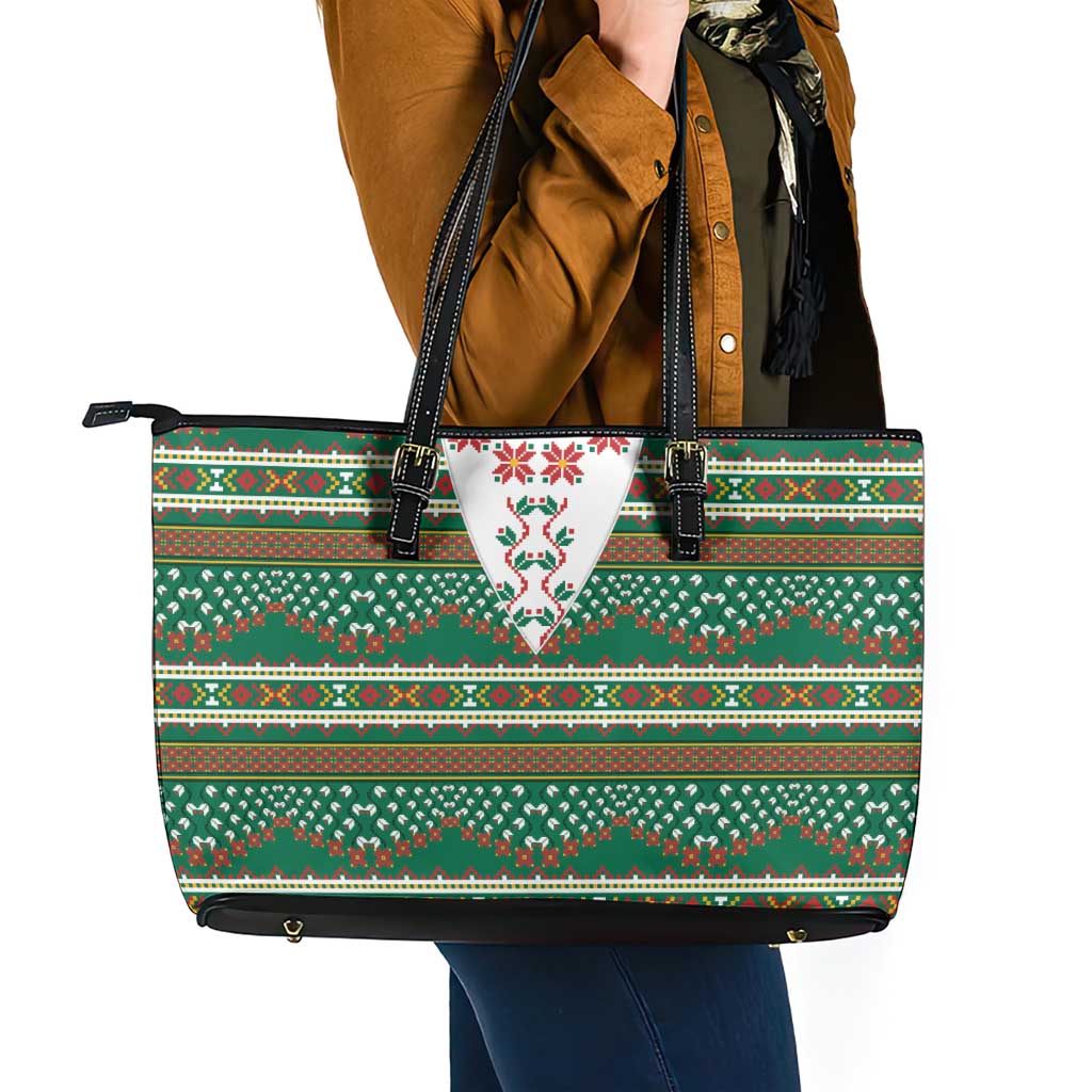 Lithuanian National Costume Leather Tote Bag Traditional Folk Pattern - Wonder Print Shop