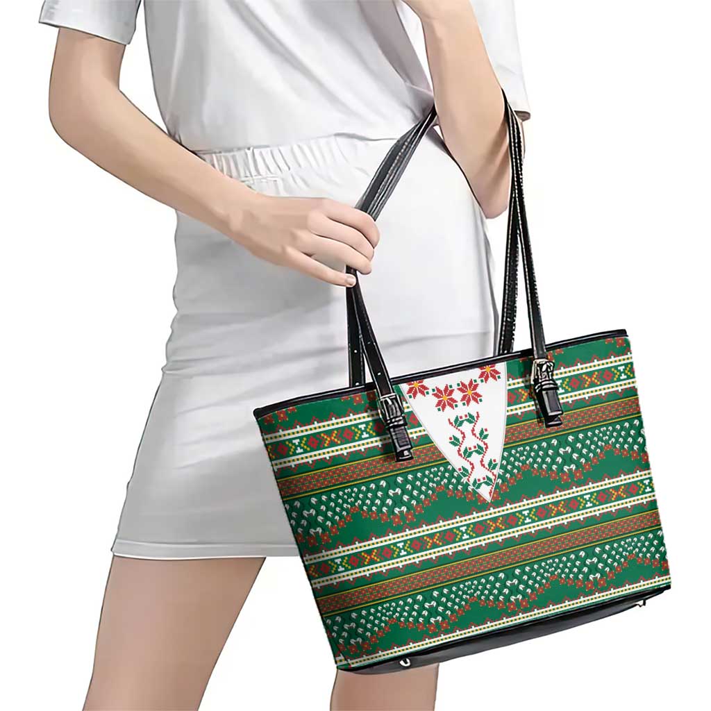 Lithuanian National Costume Leather Tote Bag Traditional Folk Pattern - Wonder Print Shop