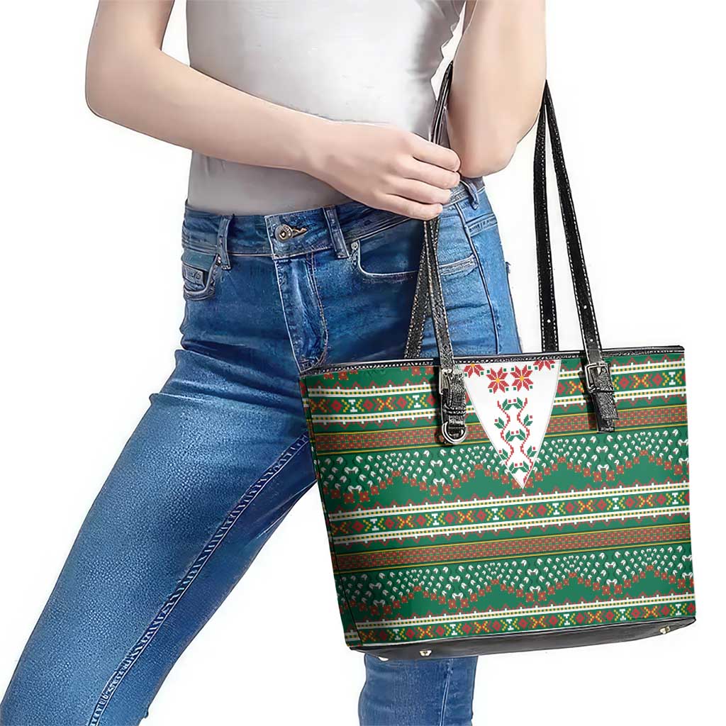 Lithuanian National Costume Leather Tote Bag Traditional Folk Pattern - Wonder Print Shop