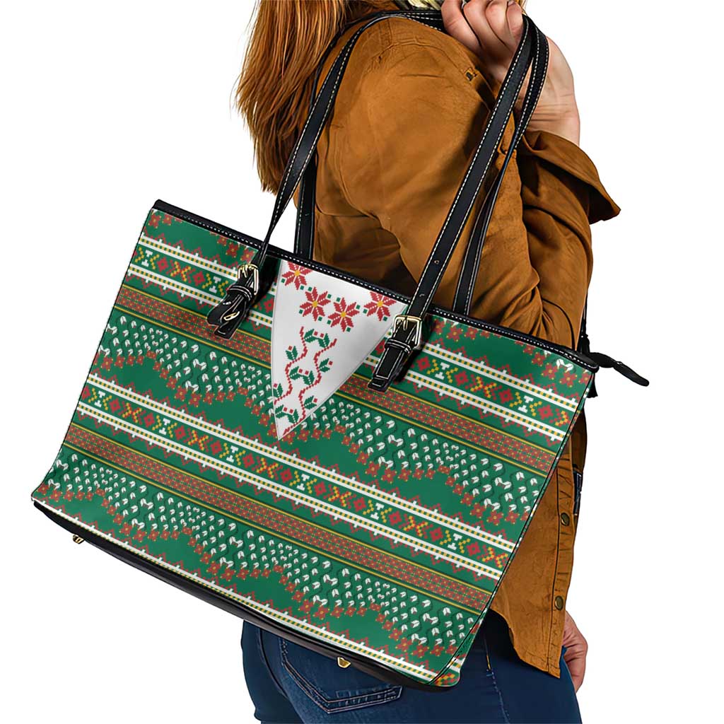 Lithuanian National Costume Leather Tote Bag Traditional Folk Pattern - Wonder Print Shop