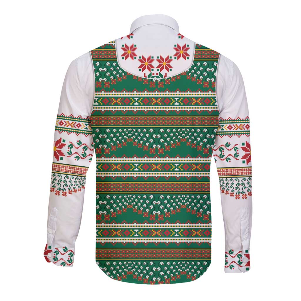 Lithuanian National Costume Long Sleeve Button Shirt Traditional Folk Pattern - Wonder Print Shop