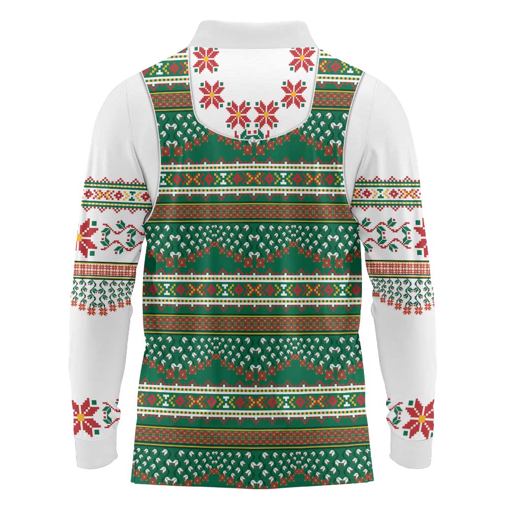 Lithuanian National Costume Long Sleeve Polo Shirt Traditional Folk Pattern - Wonder Print Shop