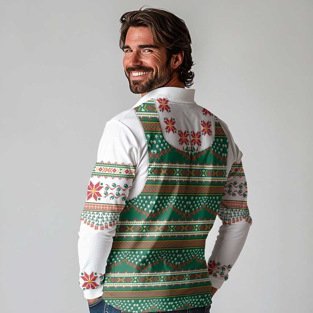 Lithuanian National Costume Long Sleeve Polo Shirt Traditional Folk Pattern - Wonder Print Shop