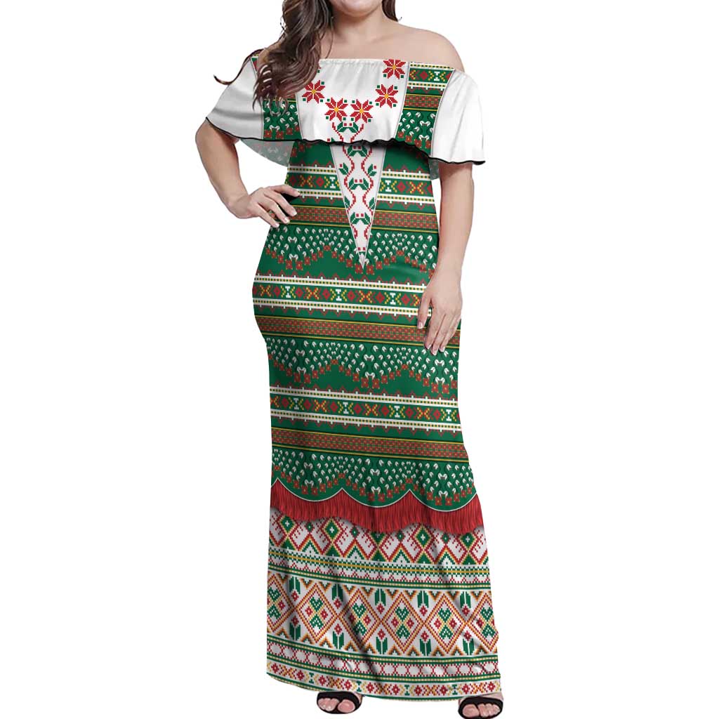 Lithuanian National Costume Off Shoulder Maxi Dress Traditional Folk Pattern - Wonder Print Shop