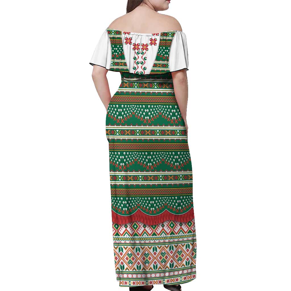 Lithuanian National Costume Off Shoulder Maxi Dress Traditional Folk Pattern - Wonder Print Shop