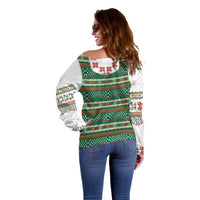 Lithuanian National Costume Off Shoulder Sweater Traditional Folk Pattern - Wonder Print Shop