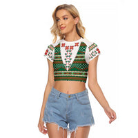 Lithuanian National Costume Raglan Cropped T Shirt Traditional Folk Pattern - Wonder Print Shop