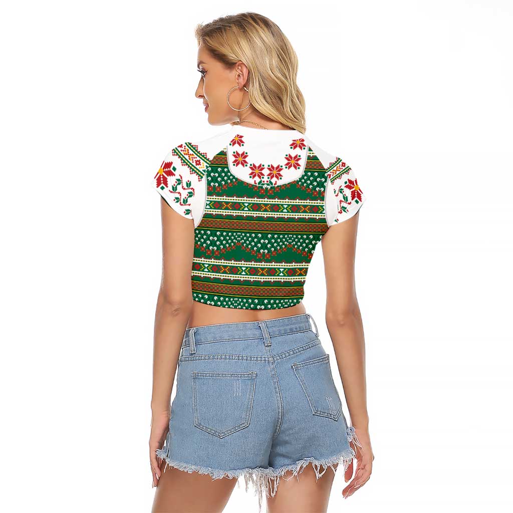 Lithuanian National Costume Raglan Cropped T Shirt Traditional Folk Pattern - Wonder Print Shop