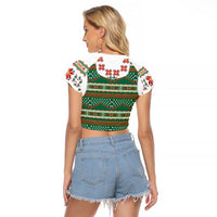 Lithuanian National Costume Raglan Cropped T Shirt Traditional Folk Pattern - Wonder Print Shop