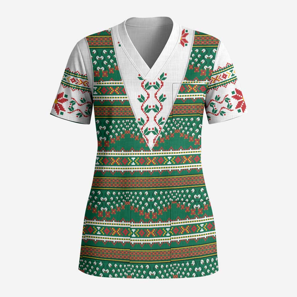 Lithuanian National Costume Scrub Top Traditional Folk Pattern - Wonder Print Shop