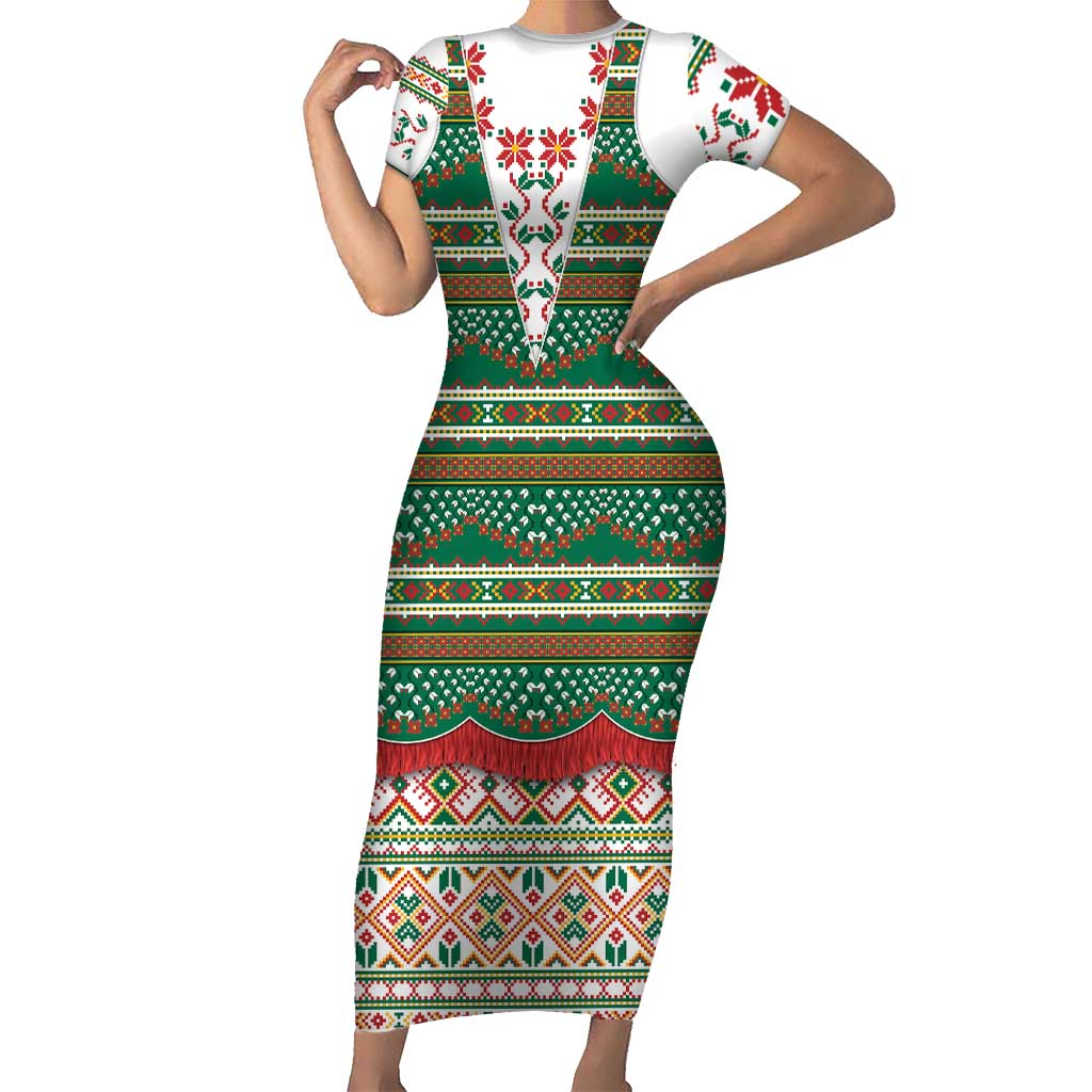 Lithuanian National Costume Short Sleeve Bodycon Dress Traditional Folk Pattern - Wonder Print Shop
