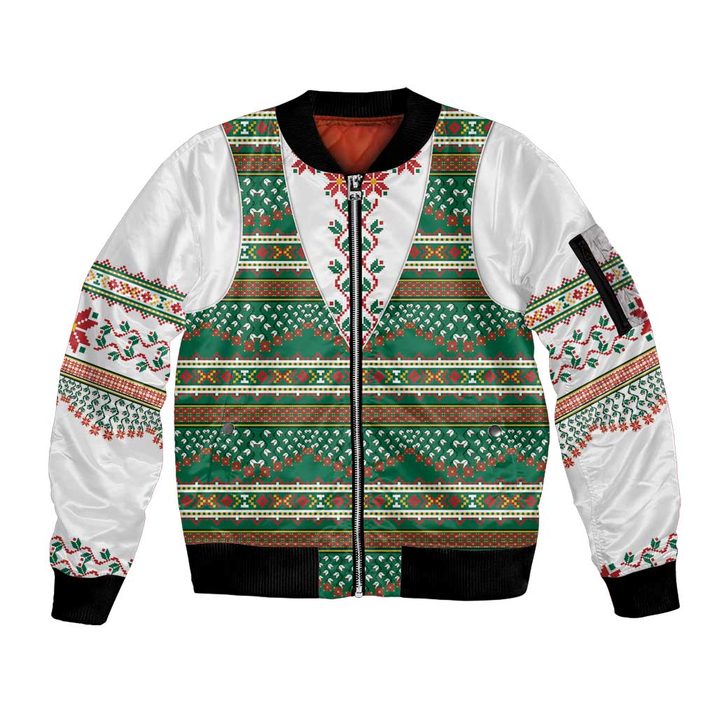 Lithuanian National Costume Sleeve Zip Bomber Jacket Traditional Folk Pattern - Wonder Print Shop