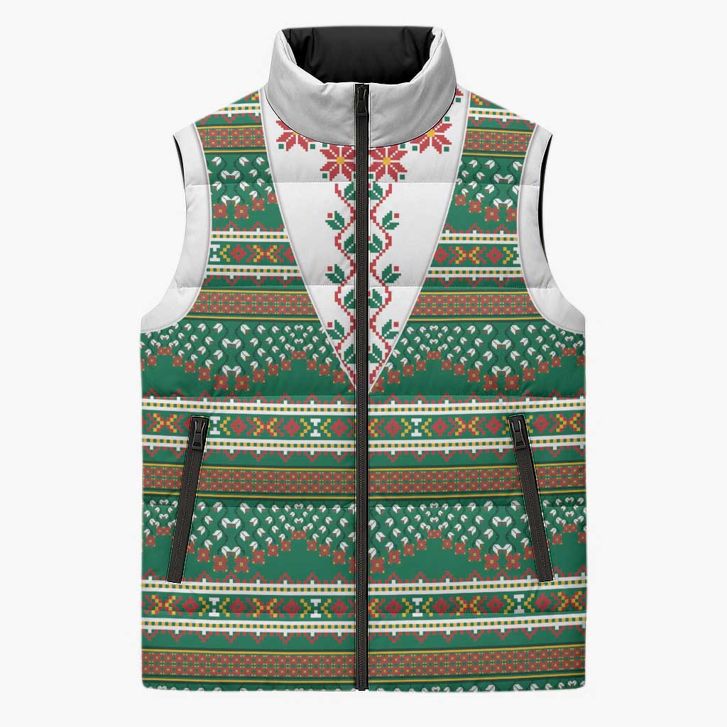 Lithuanian National Costume Sleeveless Puffer Jacket Traditional Folk Pattern - Wonder Print Shop