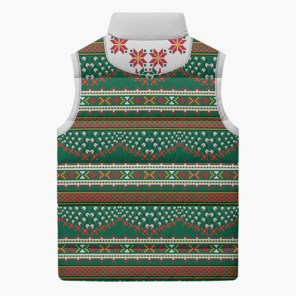 Lithuanian National Costume Sleeveless Puffer Jacket Traditional Folk Pattern - Wonder Print Shop