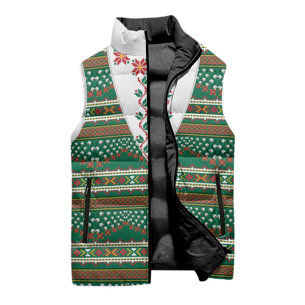 Lithuanian National Costume Sleeveless Puffer Jacket Traditional Folk Pattern - Wonder Print Shop
