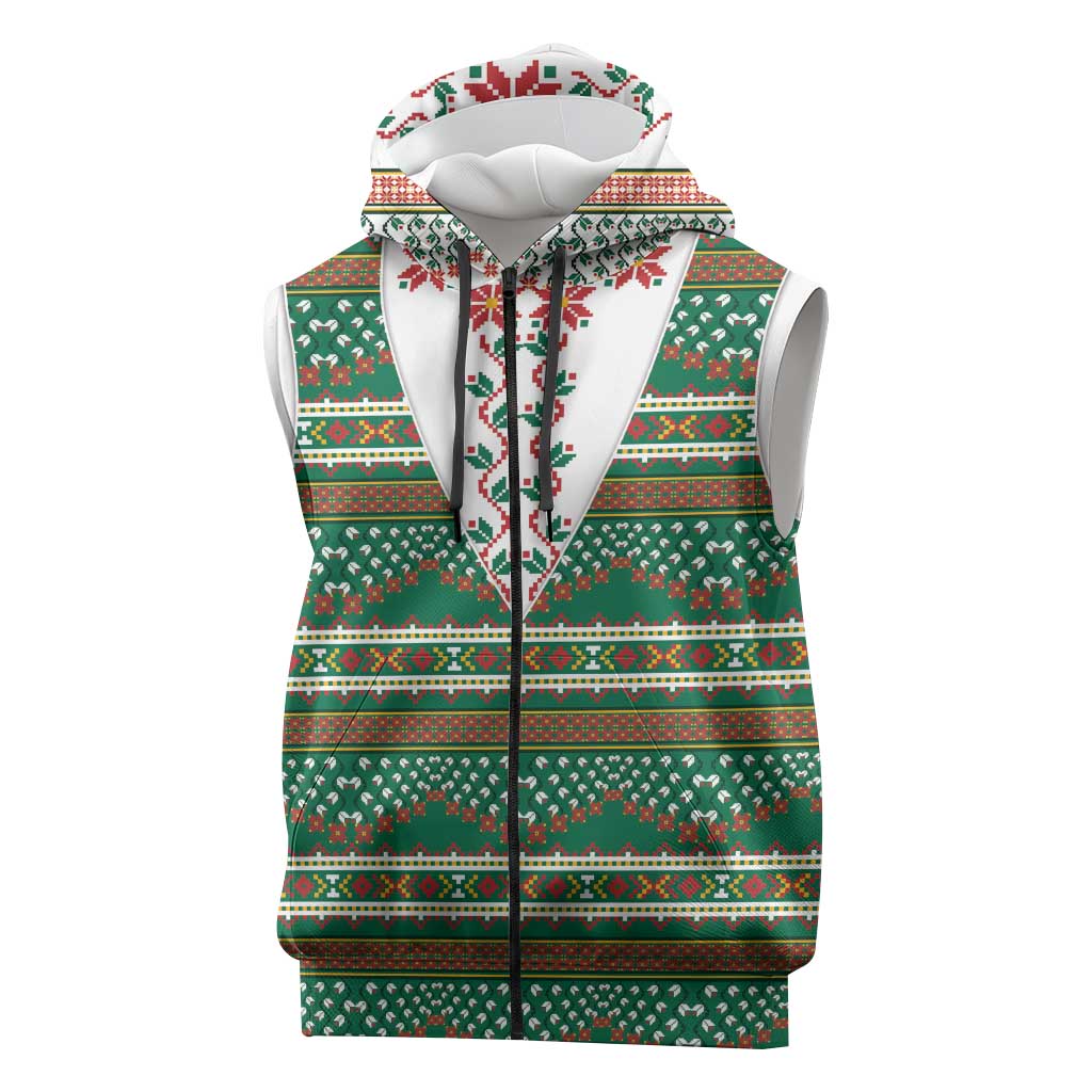 Lithuanian National Costume Sleeveless Zip Hoodie Traditional Folk Pattern - Wonder Print Shop