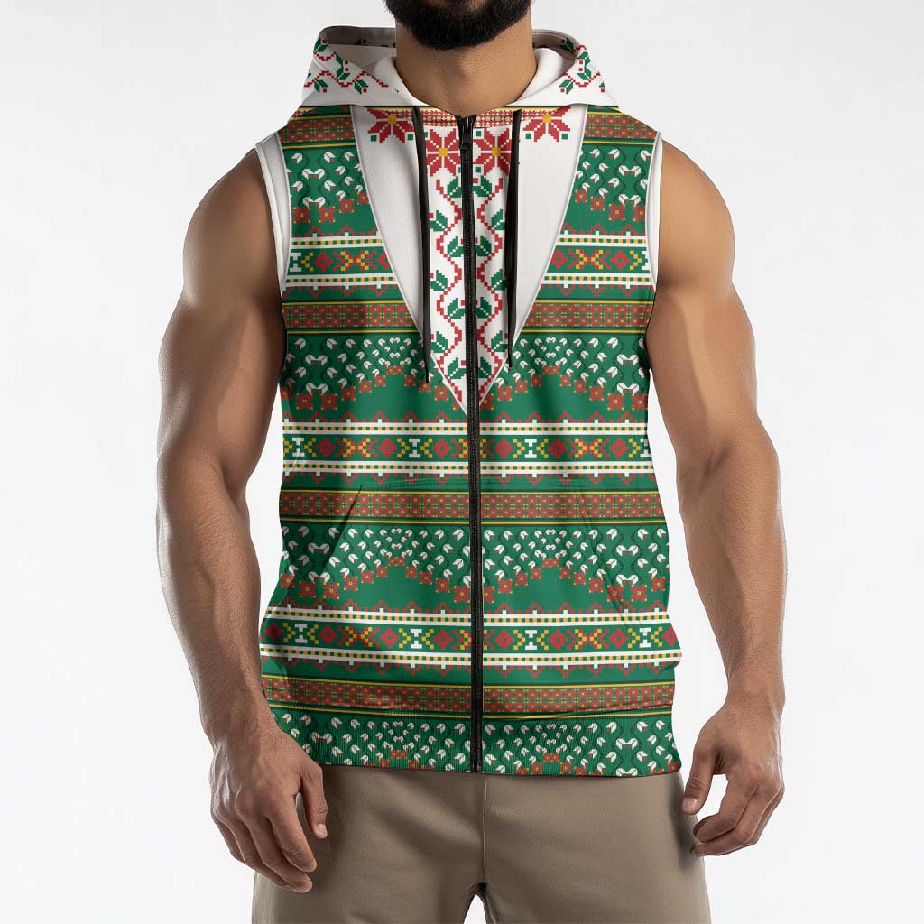 Lithuanian National Costume Sleeveless Zip Hoodie Traditional Folk Pattern - Wonder Print Shop