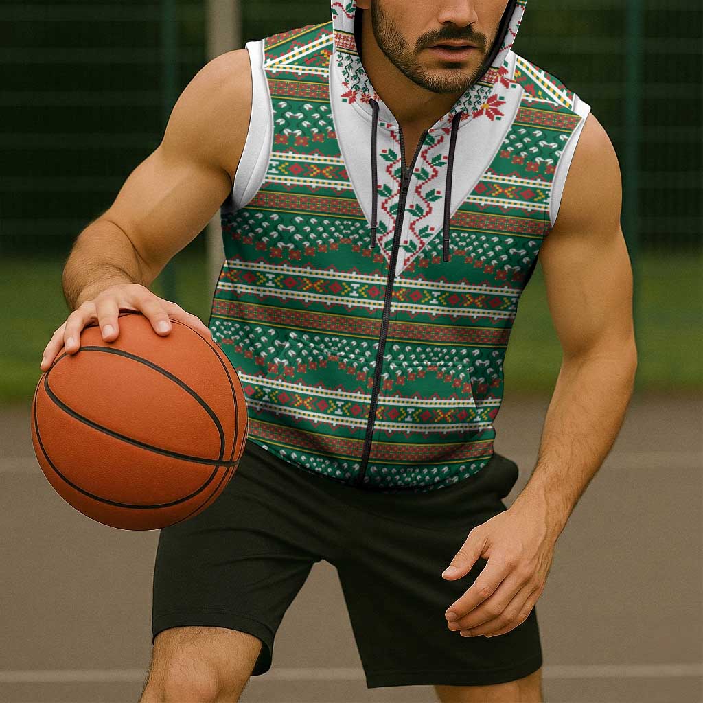 Lithuanian National Costume Sleeveless Zip Hoodie Traditional Folk Pattern - Wonder Print Shop