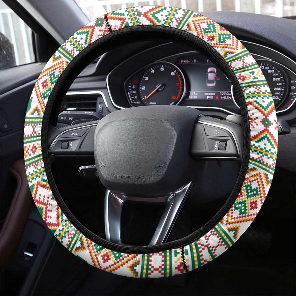 Lithuanian National Costume Steering Wheel Cover Traditional Folk Pattern - Wonder Print Shop