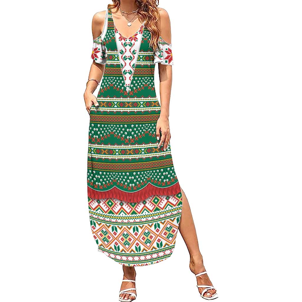 Lithuanian National Costume Summer Maxi Dress Traditional Folk Pattern - Wonder Print Shop