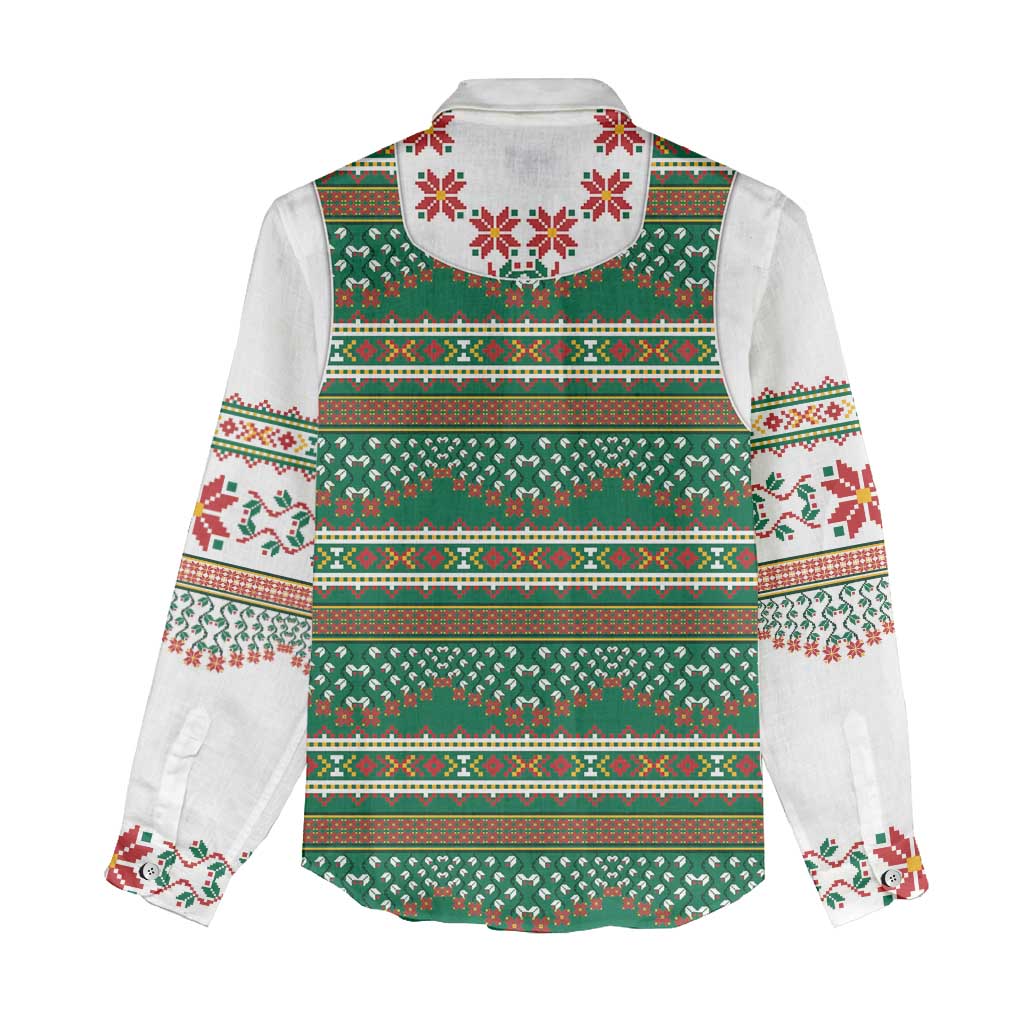 Lithuanian National Costume Women Casual Shirt Traditional Folk Pattern - Wonder Print Shop