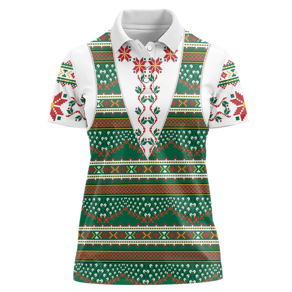 Lithuanian National Costume Women Polo Shirt Traditional Folk Pattern - Wonder Print Shop