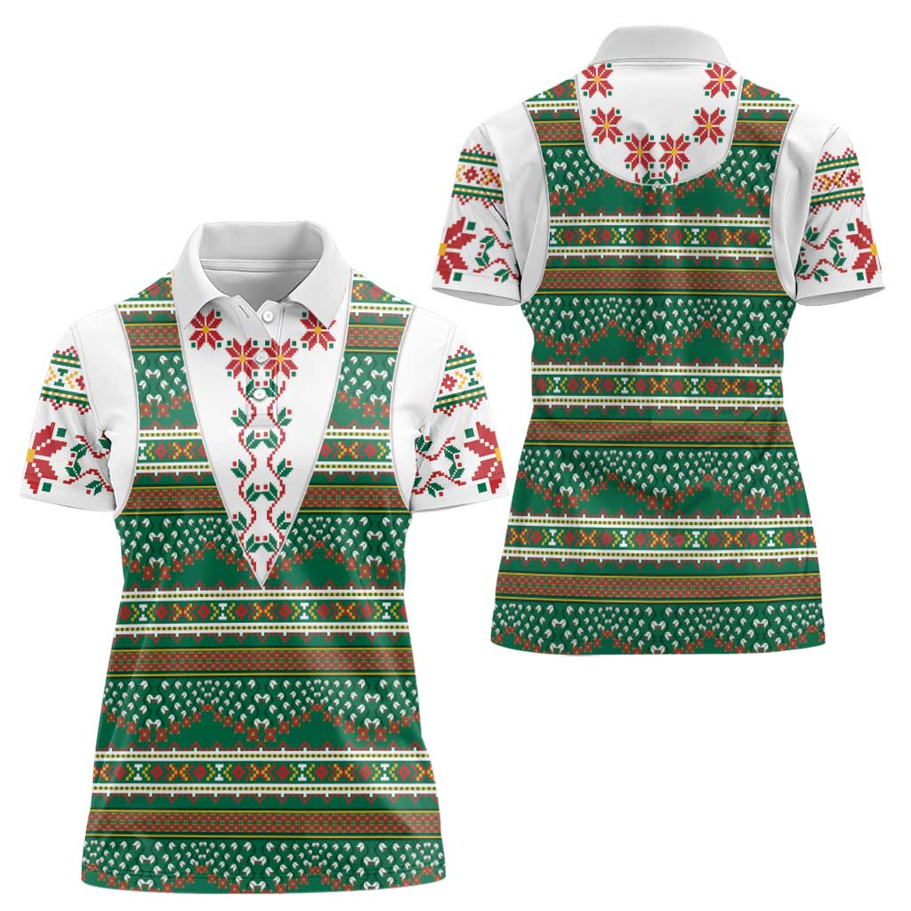 Lithuanian National Costume Women Polo Shirt Traditional Folk Pattern - Wonder Print Shop