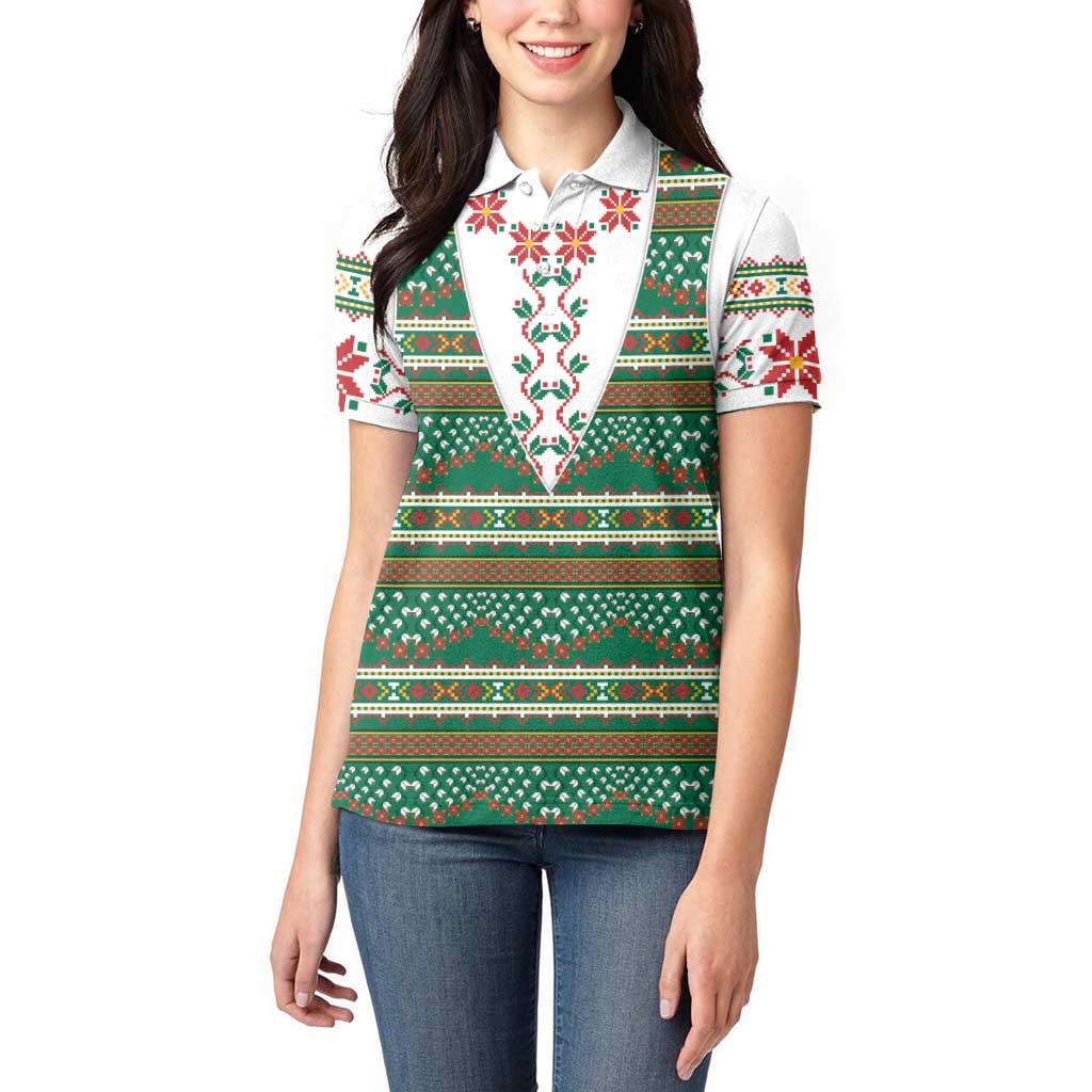 Lithuanian National Costume Women Polo Shirt Traditional Folk Pattern - Wonder Print Shop