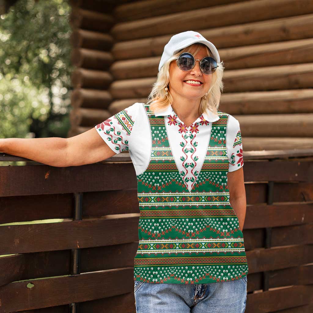 Lithuanian National Costume Women Polo Shirt Traditional Folk Pattern - Wonder Print Shop