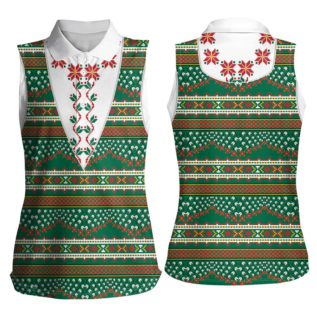 Lithuanian National Costume Women Sleeveless Polo Shirt Traditional Folk Pattern - Wonder Print Shop