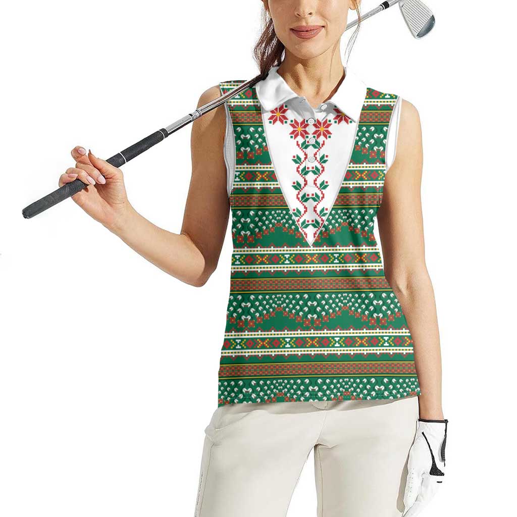 Lithuanian National Costume Women Sleeveless Polo Shirt Traditional Folk Pattern - Wonder Print Shop