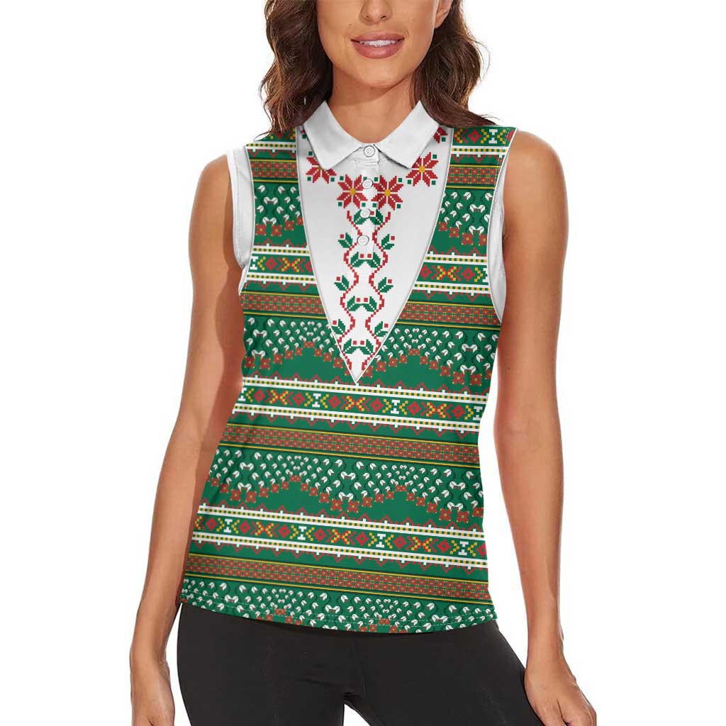 Lithuanian National Costume Women Sleeveless Polo Shirt Traditional Folk Pattern - Wonder Print Shop