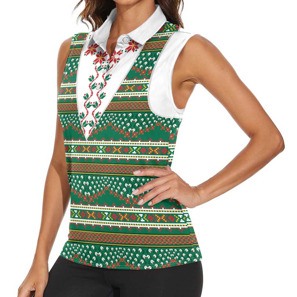 Lithuanian National Costume Women Sleeveless Polo Shirt Traditional Folk Pattern - Wonder Print Shop